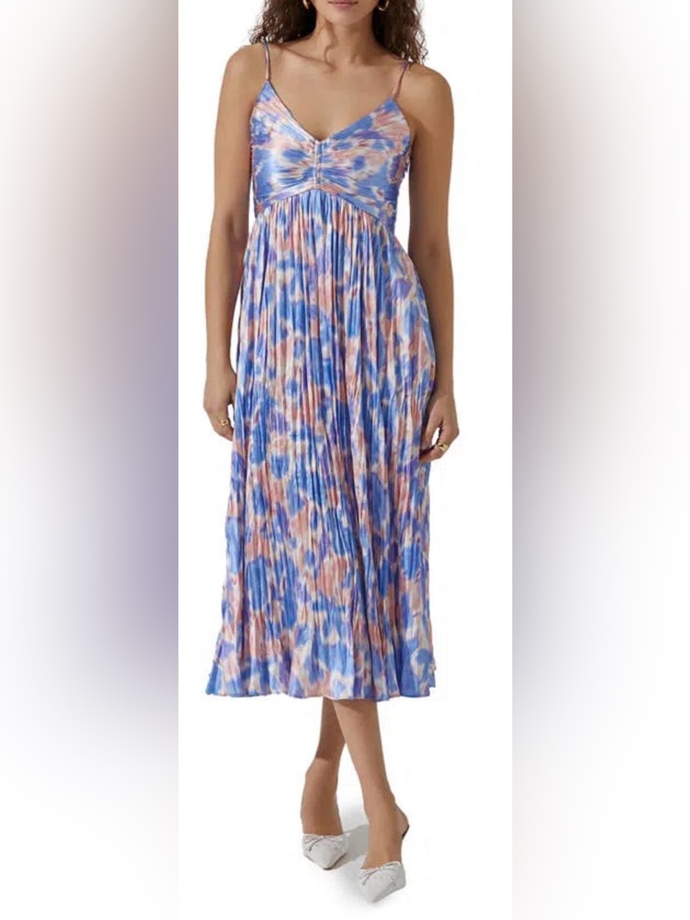 ASTR the Label Maeve Midi Dress - Blue & Pink Tie-Dye - Size XS